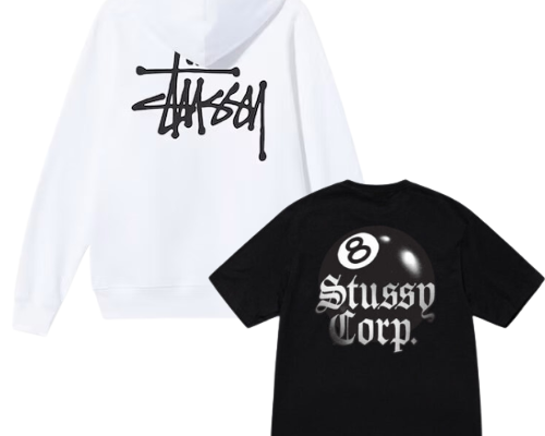 BASIC STÜSSY HOODIE & 8 BALL CORP TEE COMBO-WHITE-BLACK