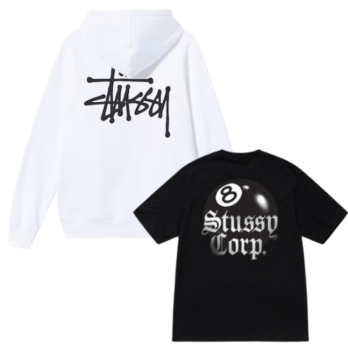 BASIC STÜSSY HOODIE & 8 BALL CORP TEE COMBO-WHITE-BLACK