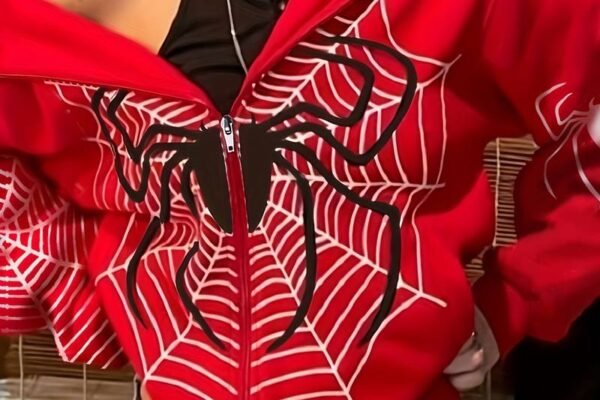 Y2K Spider Print Zip Up Hoodie, Long Sleeve Hoodies Sweatshirt, Women's Clothing